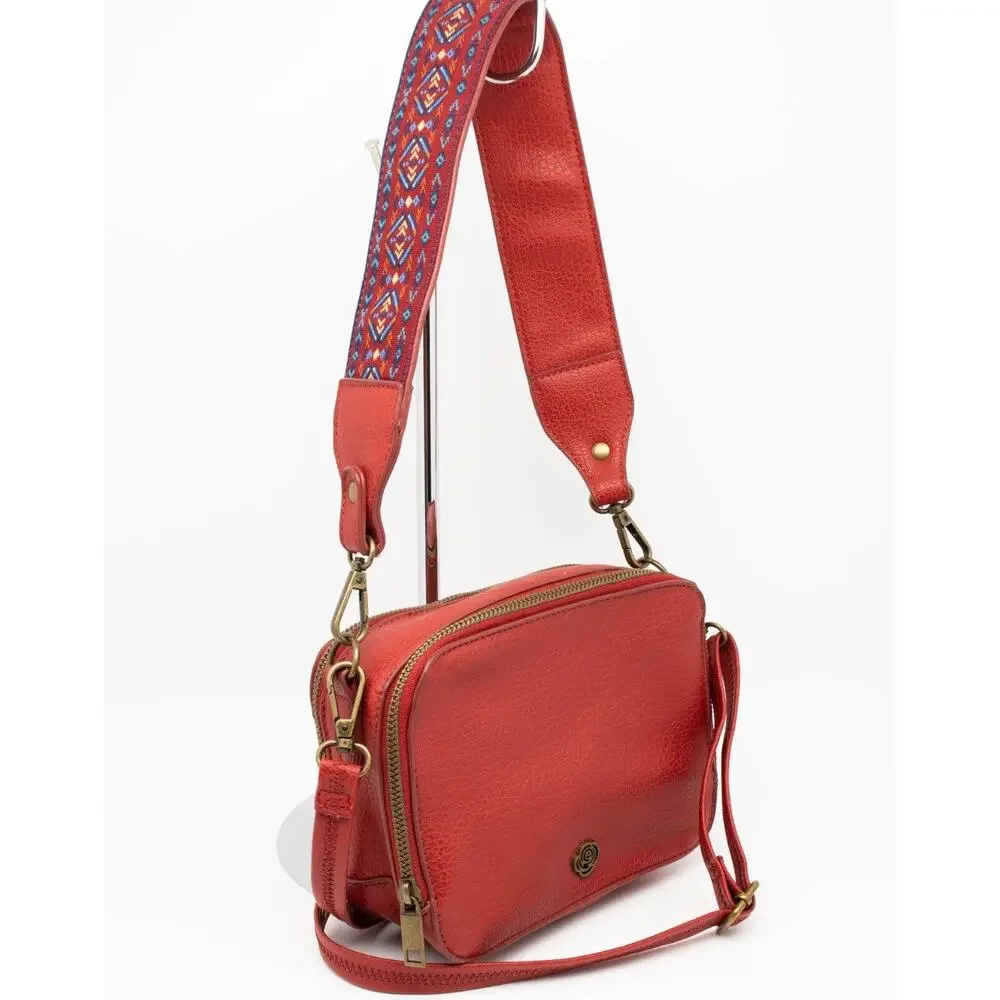 Carlos Santana CARLOS Red Faux Leather Crossbody Handbag